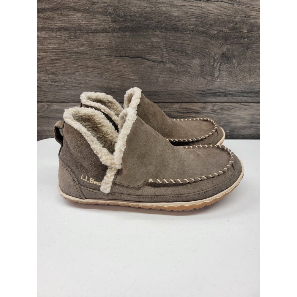 LL Bean Women's Mountain Brown Suede Fleece Lined Boot Mocs Slippers Size 8